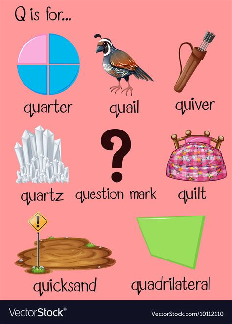 Many Words Begin With Letter Q Royalty Free Vector Image