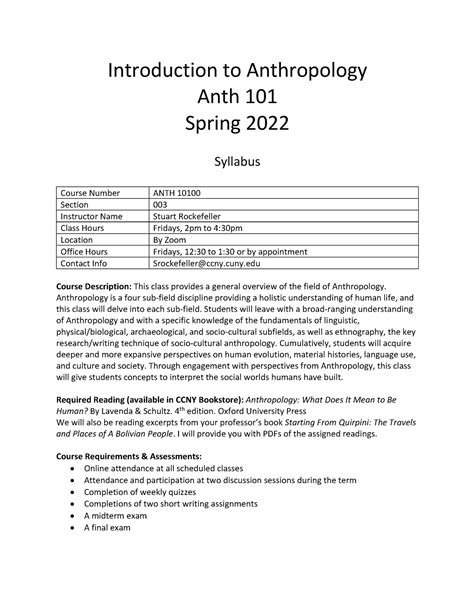 Intro 101 S22 Syllabus Lecture Notes 1 Introduction To Anthropology