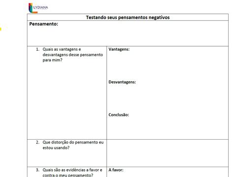 Formul Rios Para Terapia Cognitivo Comportamental Lydiana Hotmart