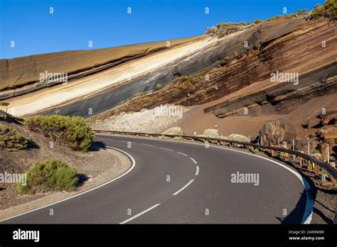 Various Layers Of Rock Volcanic Rock Mirador La Tarta Teide National