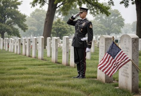 Premium Photo Honoring The Fallen Soldier Saluting At Cemetery