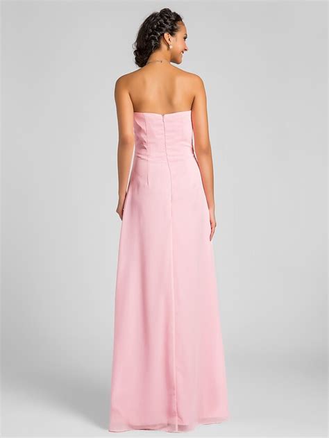 Sheath Column Strapless Floor Length Chiffon Bridesmaid Dress With