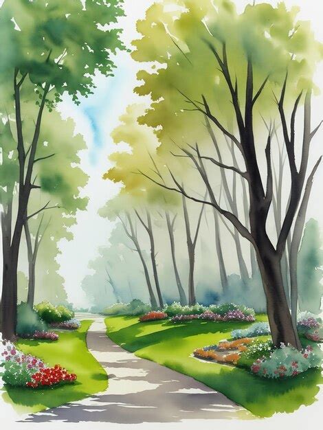 Premium AI Image | Watercolor painting of a park