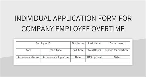 Individual Application Form For Company Employee Overtime Excel