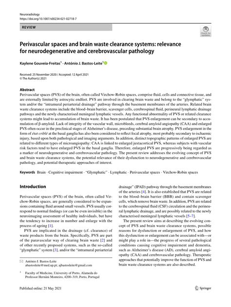 Pdf Perivascular Spaces And Brain Waste Clearance Systems Relevance