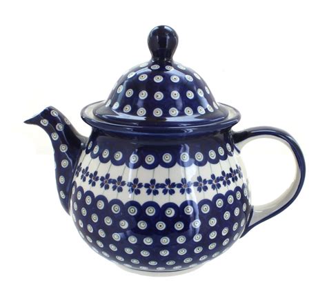 Blue Rose Polish Pottery Flowering Peacock Large Teapot