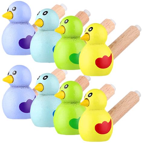 8pcs Wooden Whistle Toys Kids Slide Whistles Wooden Bird Whistles