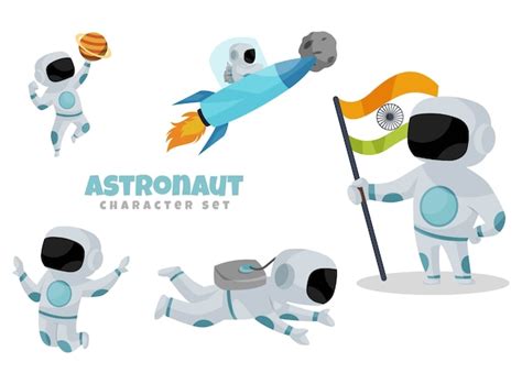 Cartoon Illustration Des Astronauten Zeichensatzes Premium Vektor