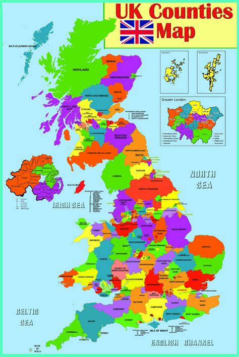 uk counties map educational poster wall grelly uk
