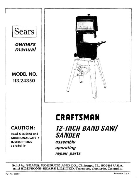 Craftsman 12 Inch Band Saw Model 113 Manual