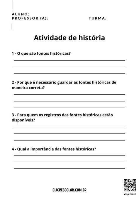 Atividade de História para 3º Ano