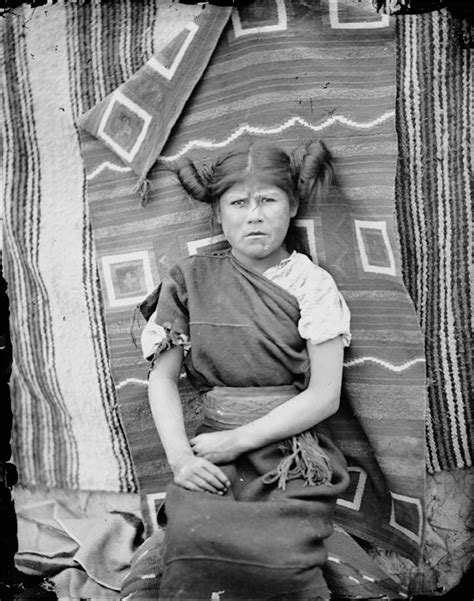 Modisi Hopi Maiden In Native Dress Blankets Hanging In Background