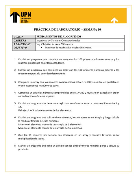 Practica DE Laboratorio S10 PRÁCTICA DE LABORATORIO SEMANA 10