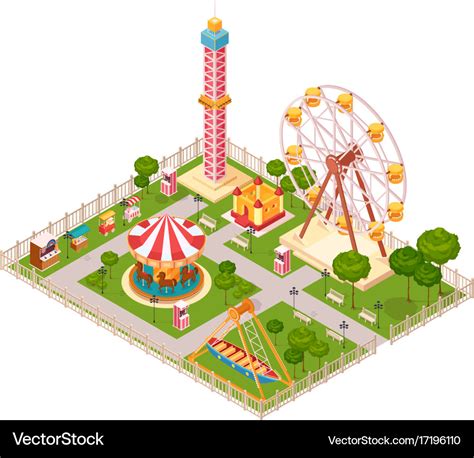 Amusement Park Isometric Design Concept Royalty Free Vector