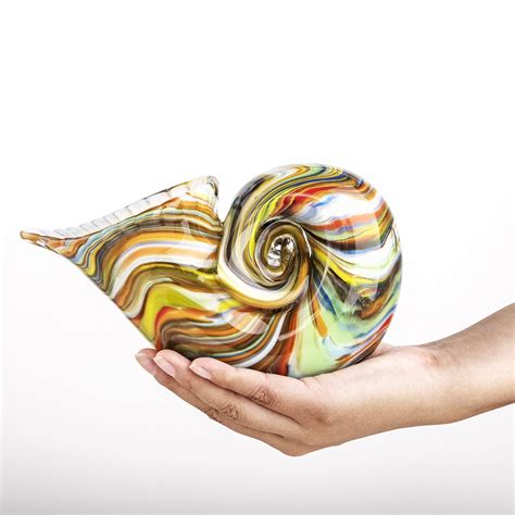 Qfkris Glass Nautilus Conch Hand Blown Seashell Art Glass Figurines Multicolor Glass Sculpture