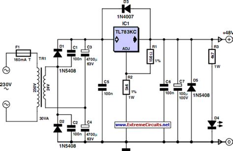 48V Phantom (Microphone) Power Supply Circuit Diagram