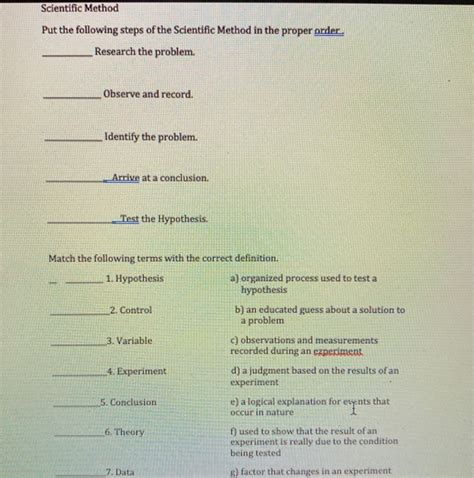 Solved Scientific Method Put The Following Steps Of The