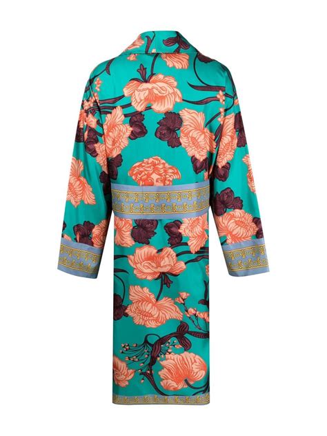 Versace Graphic Print Silk Robe Blue Farfetch