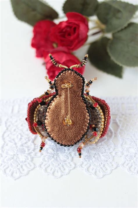 Lady Bug Brooch Beaded Embroidered Ladybug Pin Beaded Beetle Etsy