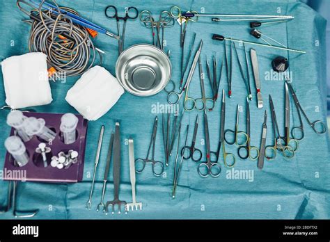 Surgical Instruments In The Operating Room Laid Out On A Sterile Table