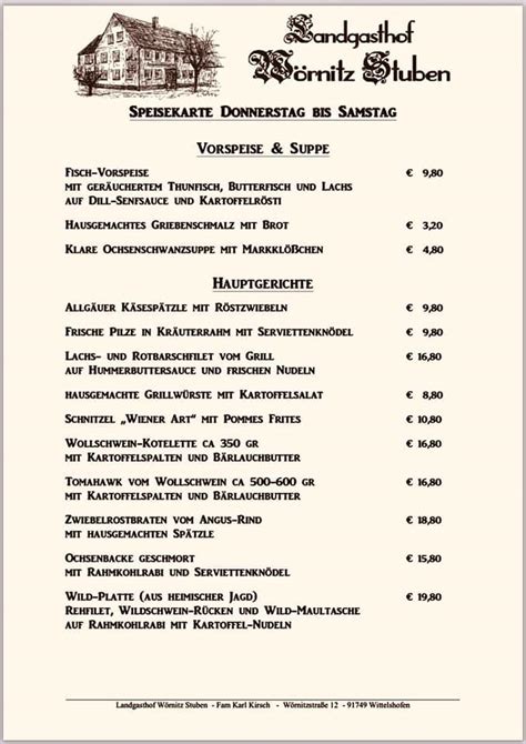 Speisekarte Von Landgasthof W Rnitz Stuben Restaurant Wittelshofen