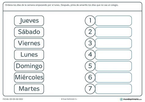 Ficha de los días de la semana para primaria Mundo Primaria