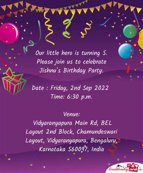 Please Join Us To Celebrate Jishnu S Birthday Party Free Cards