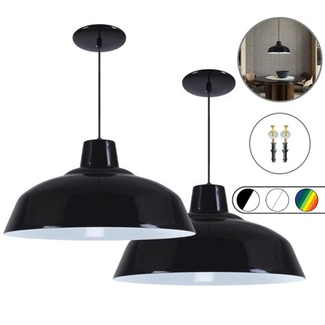 Luminária Lustre Pendente Retro 34cm de Teto em Alumínio Preto e Branco