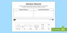 Absorbent and Non-Absorbent Materials Worksheet – Twinkl