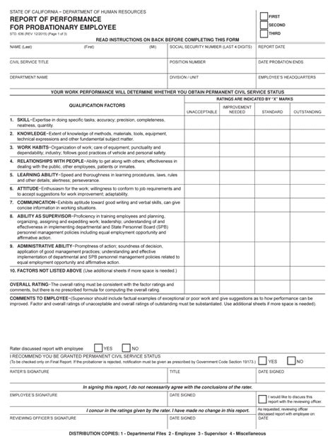 Fillable Online Documents Dgs Ca Report Of Performance For Probationary