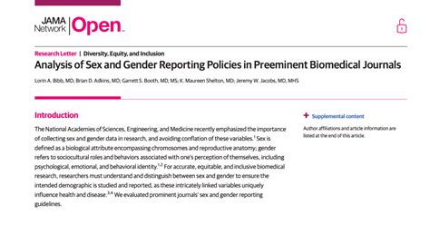 Analysis Of Sex And Gender Reporting Policies In Preeminent Biomedical Journals