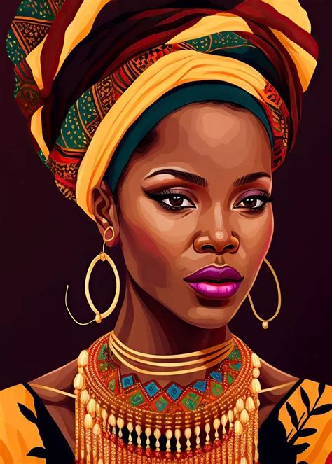 Beautiful African Woman Poster Print By Glow Anime Printed On Metal