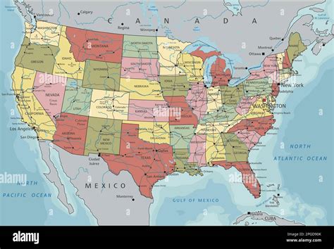 Ilustración De Mapa Político De Estados Unidos De América Editable