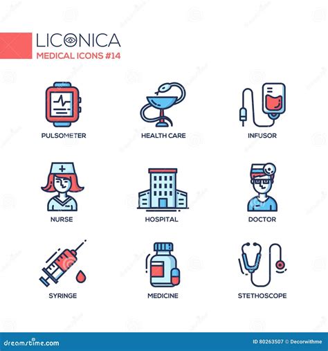 Medicina Línea Fina Iconos Del Diseño Pictogramas Ilustración del