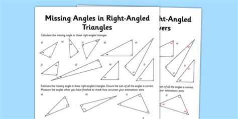 Calculating Angles Of A Right Angled Triangle Worksheet Worksheet