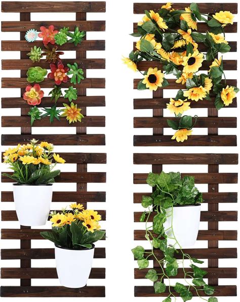 Weysat 4 Pcs Wall Planter Wooden Orchid Hanging Planter For Indoor Plants Wall Mount