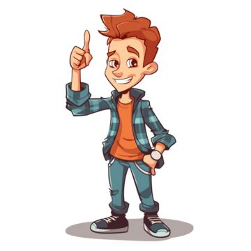 Confident Clipart Cartoon Teenage Boy Pointing His Finger To The Right ...