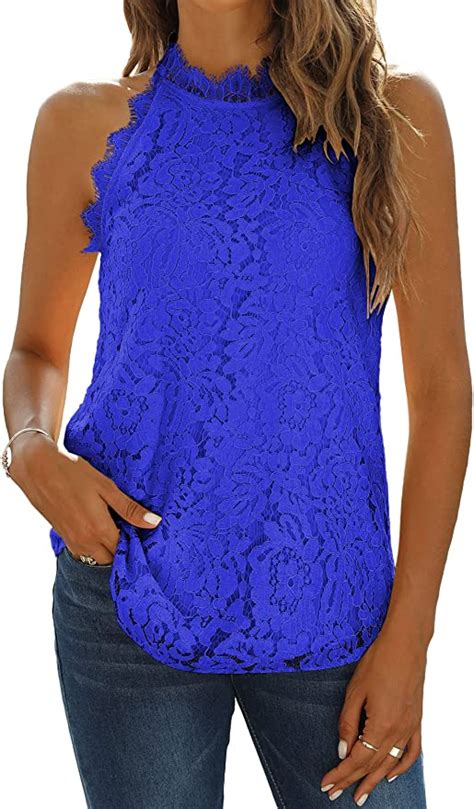 Halife Womens Summer Lace Tank Tops Halter Neck Casual Sleeveless