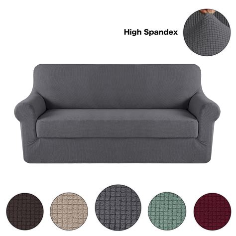 Grey Sofa Slipcover 3 Seater Couch Cover Stretch Fabric In Polyester Spandex Elastic Bottom ...