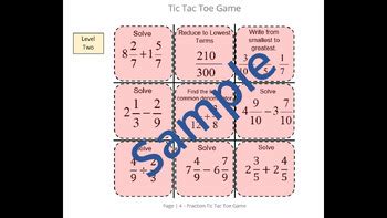 Fraction Tic Tac Toe Game By Algebra Beagle Tpt