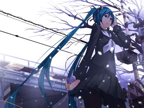 Aqua Eyes Aqua Hair Hatsune Miku Headphones Pantyhose School Uniform