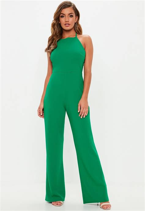 Missguided Green 90s Neck Wide Leg Jumpsuit Wide Leg Romper