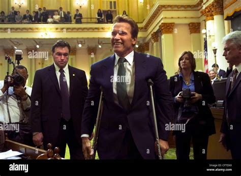 Gov Arnold Schwarzenegger Leaves The Assembly Chamber After Delivering