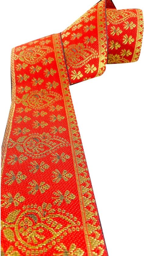 Polyester Embroidered Red Zari Maharani Border Lace Roll Length