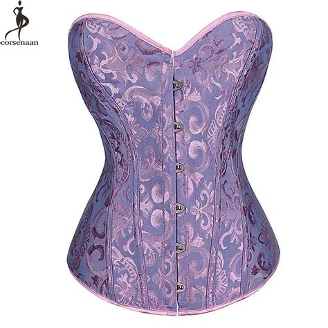 Jacquard Floral Overbust Corset Elastic Bones Corsets Solid Blue Green Beige Korset Over Bust