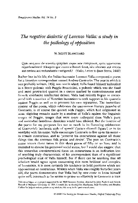 (PDF) The negative dialectic of Lorenzo Valla: a study in the pathology ...