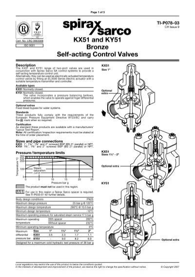 KX51 And KY51 Bronze Self Acting Control Valves Spirax Sarco