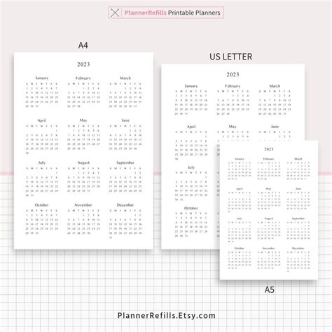 2023 2024 Calendar Printable Calendar Year At A Glance Etsy