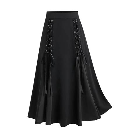 Odeerbi Steampunk Gothic Flowy Maxi Skirt For Women 2024 Vintage A Line Skirt Renaissance Retro