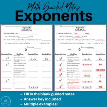 Exponents Order Of Operations Exponent Guided Notes Pemdas Math